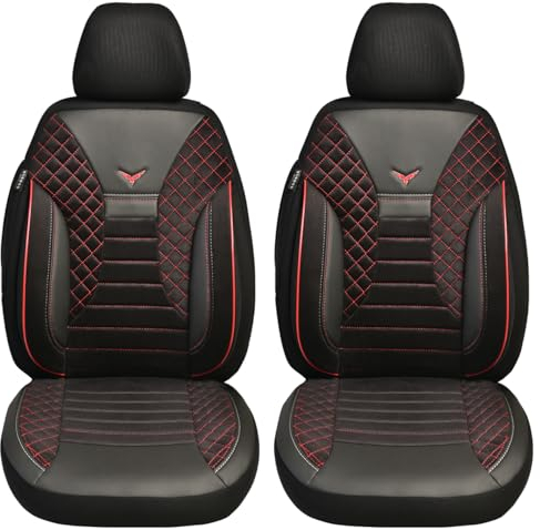 BREMER SITZBEZÜGE Maß Auto Schonbezüge kompatibel mit Jeep Renegade Fahrer & Beifahrer Set ab 2014 / Auto Schonbezug Velour Kunstleder Set 2er Pack in Schwarz/Rote Naht (PS802)