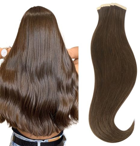 hotbanana Tape in Extensions Echthaar, 40cm Tape Extensions Echthaar 16 Zoll 20 Stück 50g Schokoladenbraun Echthaar Extensions Tape Gerade Remy Echthaar Tape Extensions