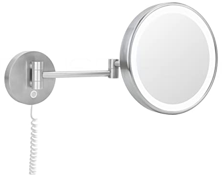 DEUSENFELD WL50CTEG - Echt Edelstahl Premium LED Kosmetikspiegel, CTT - Einstellbarer Farbton 2700-6500K, LED Touch-Control, 5X Vergrößerung, Ø20cm, SS304 matt gebürstet