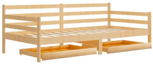 vidaXL Massivholz Kiefer Tagesbett mit Schubladen Sofa Bett Gästebett Schlafsofa Holzbett Bettsofa Sofabett Einzelbett Lattenrost 90x200cm