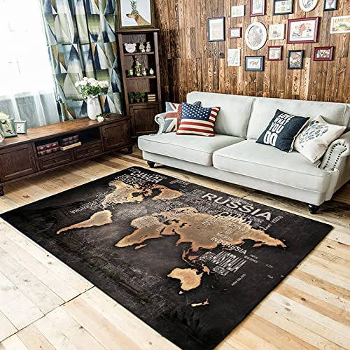 Home Wohnzimmer Teppich Kurzflor Teppiche Vintage Gold Schwarz Welt 180 x 250 cm