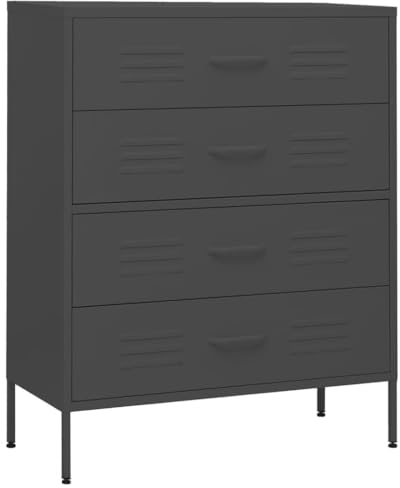 vidaXL Kommode 4 Schubladen Anrichte Schrank Beistellschrank Mehrzweckschrank Standschrank Sideboard Schubladenschrank Anthrazit 80x35x101,5cm Stahl