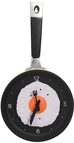 vidaXL Wall Clock with Fried Egg Pan Design Analog Clock Living Room Bedroom Surface Sticker Knife Fork Design Home Decoration 18.8 cm