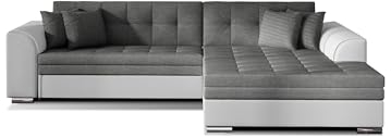 mb-moebel Ecksofa mit Schlaffunktion | Couch für Wohnzimmer, Schlafsofa Sofagarnitur Sofa Eckcouch L-Form Wohnlandschaft mit Bettfunktion Moreno (RECHTS, Dunkelgrau+Weiß)