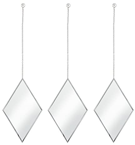 Creekview Home Emporium Akzentspiegel – kleine Diamantform, dekorativer Spiegel, Wanddekoration, 3-teiliges Set mit Silberkette