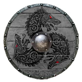 Fenrir Gray Wolf Authentischer Battleworn Wikinger Schild, Mehrfarbig, 60.9 cm