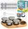 Capmesso Wiederverwendbare Kapseln für Nespresso OriginalLine, 6pcs Nespresso Nachfüllkapseln Edelstahl Kaffeekapseln Kompatibel mit Nespresso Originaline Maschine (6 Kapseln+100 Deckel+ Holzablage)