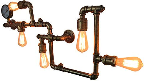 KOLHGNSE Water Pipe Wandleuchter, Vintage Industrial Metall Wasserrohr Lampe Pendelleuchte Wandlampe 3/4/5 Kopf für Café, Bar, Flur Beleuchtung ST64 (A)
