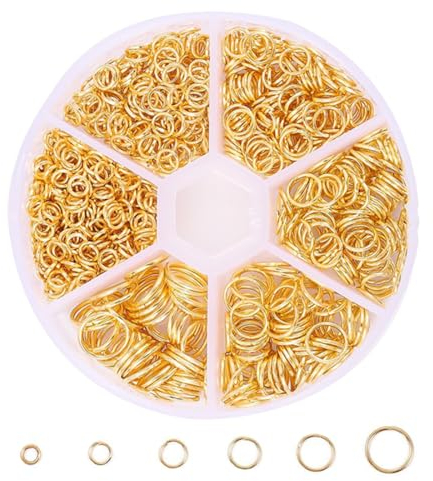 PLABBDPL 880 Stücke Gold Mini Schlüsselring, Sprungringe Set, 4 5 6 7 8 10 mm Schlüsselringe Klein Ringe Sets mit Öffnungen DIY Entdeckungen für die Herstellung der Juwelen(Gold)