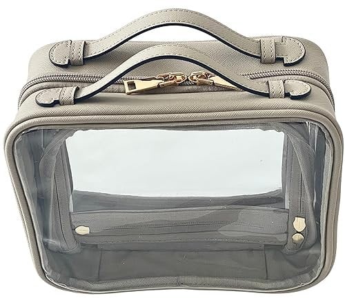 JAZD Transparente Make-up-Tasche, Kulturbeutel für Damen, Kosmetiktasche, große Kapazität, Reise-Make-up-Tasche, Organizer, transparentes Aufbewahrungsfach, TSA-geprüft, grau, Transparente