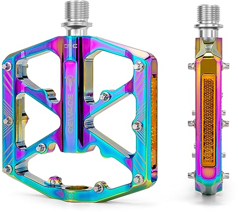 GEWAGE Bike Pedals With Reflective Strips, 3 Sealed Bearings Non-Slip CNC Aluminum Bicycle Platform 9/16 Pedals For Road Bike MTB E-Bike. (Colourful)