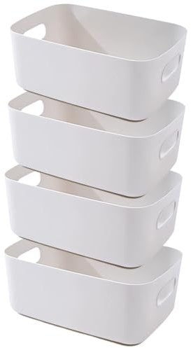 EURXLQ 4 Pcs Cajas Almacenaje Plastico con Asa,Cajas Organizadoras de Plastico Adecuados para Usar en el Armario,la Cocina o el Baño (Gris, 20 x 15 x 7 cm)