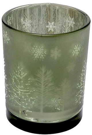 Glaswindlicht Groß Baum Schneeflocke Glas Grün Deko Weihnachten 10cm hoch