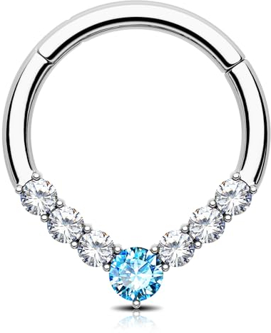 CM Crareesi Mania Teardrop Septum Piercing 16G 8mm Septum Ring Blau CZ Daith Piercing Schmuck 316L Edelstahl Helix Daith Ohrringe für Frauen, Zirkonia