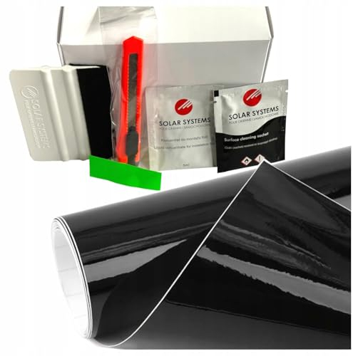 Solar Systems Selbstklebend Schwarz Glanz Autofolie - Car Wrapping Folie - Tönungsfolie Auto inklusive Montagezubehör 152x50cm