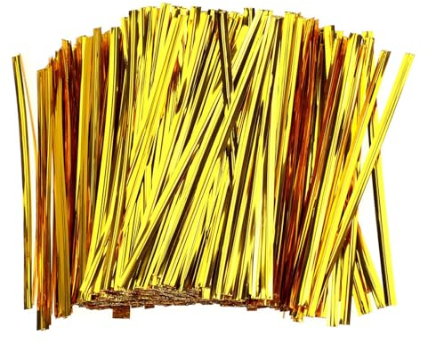 ZSRVAJ 1600 Pcs Twist Ties, Bag Ties, Food Bag Ties Twists, Gold Wire Ties Twist Metallic Twist Ties for Candy Coffee Goodie Bags Snacks Halloween Party Cake Present Supplies(Gold,3.9inch)