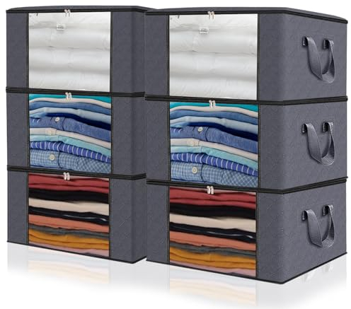 Czwander 6 Stück Aufbewahrungsbox 60L, Umzugskartons,Aufbewahrungsbox mit Deckel, Storage Boxes,Kisten Aufbewahrung, Schrank Organizer, Kisten,Kann Kleidung, Stofftiere,Steppdecken aufbewahren