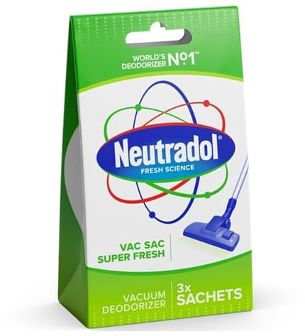 Neutradol Super Fresh Vac Sacs Vacuum Deodorizer Sachets Vacuum Hoover Air Freshener Eliminates Odours for Pets, Cooking, Smoking & Waste (3 Sachets)