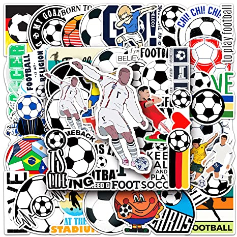 Soccer Aufkleber Fußball Stickers 50 Stück Skateboard Graffiti Aufkleber Motorräder Fahrrad Snowboard Gepäck Laptop Auto Koffer für Kinder und Jugendliche Wasserdichte Vinyl Aufkleber