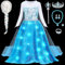 LED Leuchtend Elsa Kostüm Mädchen Eiskönigin Prinzessin Kleid mit Elsa Perücke Prinzessin Krone Faschingskostüm Weihnachten Geburtstag Halloween Kostüm Karneval Verkleidung Kinder (120, 5-6 Jahre)