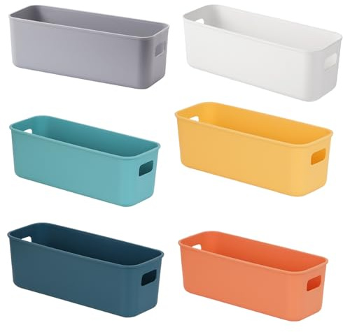 EURXLQ 6 Pack Farbig Aufbewahrungsbox Kunststoff 28 cm Klein Aufbewahrungskorb Boxen Eng Aufbewahrung Organizer Box Körbe Aufbewahrung für Regal Küchen Badezimmer Kunststoffbox 28×10×11cm