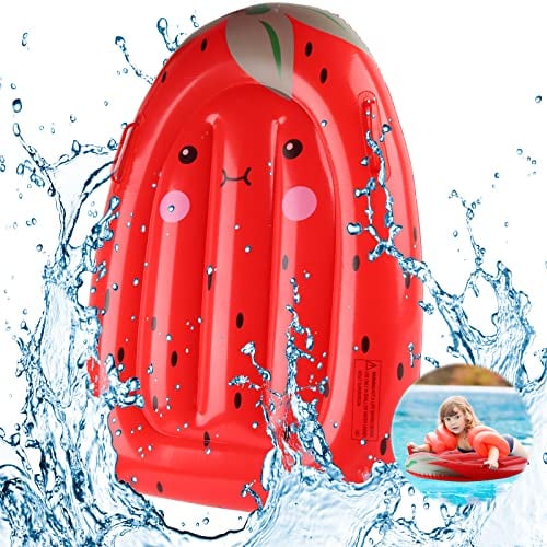 Surfbrett Aufblasbar Luftmatratze, FainFun Luftmatratze Kinder Surfbrett, Wellenreiter Aufblasbar Kinder, Aufblasbares Bodyboard mit Griffen, für 3-14 Jahre Kinder, 85 x 65cm, Erdbeere