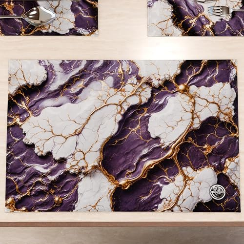MARBLELIZED - Amerikanische Tischsets, waschbar, Tischset aus Stoff mit violettem Marmoreffekt, 6er-Set (30 x 45 cm) - elegant, ideal für Frühstück, Mittag- und Abendessen, Geschenkidee, 100% Made in