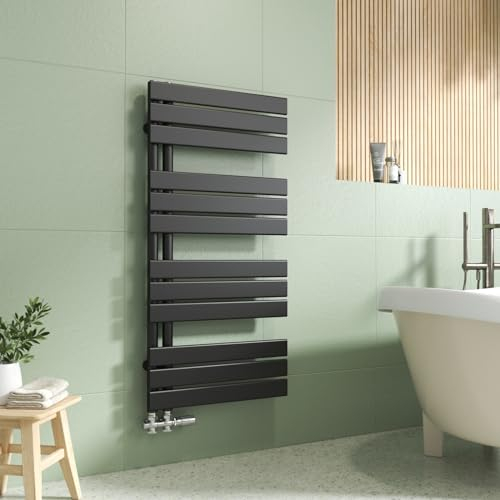 EMKE Handtuchheizkörper Seitenanschluss 1041x500 mm, Badheizkörper Handtuchhalter Handtuchwärmer Handtuchtrockner Badezimmer Heizkörper Flach Handtuchheizung Schwarz 529W