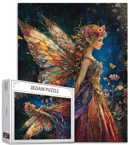 Tucocoo Farbenfrohes Romantisches Feen-Puzzle für Erwachsene, 1000 Teile, schöne Blumen, Nachtelfen, Kunst-Puzzle, DIY-Bastelpuzzles für Heimdekoration, Geschenke, Familienpuzzle, perfekt für