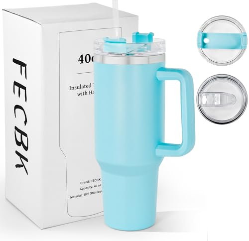 FECBK Mug Isotherme avec Paille et Poignée 1.2L, Tasse Isotherme 100% Anti-fuite, 34 Heures Froid, 12 Heures Chaud, Gobelet en Acier Inoxydable, Lavable au Lave-Vaisselle, Pool