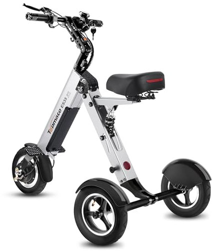 TopMate ES35 Triciclo Eléctricos Adultos 3 Ruedas Plegable con Asiento, Ligero, con Batería Extraíble de 36 V y 7,8 Ah, Función de Marcha Atrás e Interruptor de llave para Desplazamientos y Viajes