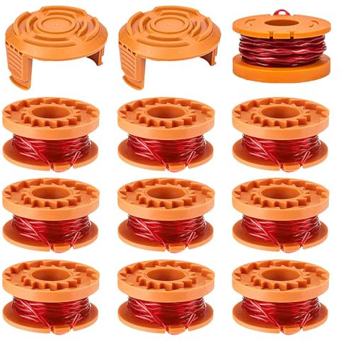 JAMSSOW 10 Bobine de Fil Convient pour Wor*x WA0010 WA0004,Rechange Coupe Bordure pour WG150,WG151,WG154,WG155,WG160,WG163,WG175,WG180,Ø1,65mm 3,05m Longueur,WA6531 Couvercle(10 Bobine+2 Couvercle)