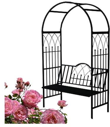 YAEGER Metall Arbor Archway Heavy Duty Garten Bogen mit Bank Im Freien Garten Arbor Bögen Spalier für Hochzeit Party Zeremonie Dekor, 2-Personen-Bank Lasten 660 Lbs(Black)