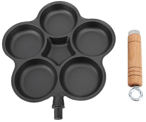 WOOXGEHM Eierpfanne, Gusseisen-Eierpfanne mit 5 Löchern, Antihaftbeschichtet, Schnelles Aufheizen, Dicker Boden, Robuste Eierkochpfanne für Gasherd, Induktionsherd