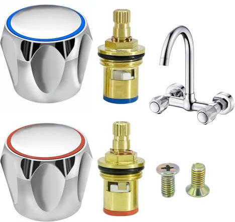4 Pièces Tête a Disques Céramique Cartouches Universelles 20 Dents, 1/2 Cartouches Céramique Robinets de Rechange en Laiton, Tete de Robinet Disque Ceramique pour Maison Salle de Bain Chaud et Froid