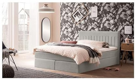 Traumnacht Boxbett Nizza mit praktischem Stauraum, mit 7-Zonen Tonnentaschenfederkernmatratze (H3) und Komfortschaumtopper, Leichter Aufbau, 140 x 200, hellgrau