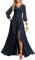 YIANN Navy Blue Long Sleeve Bridesmaid Dresses for Wedding Party Plus Size Chiffon Formal Party Gown with Pockets UK18