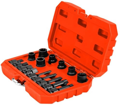 HOMFME 16Pcs Impact Brake Caliper Socket Set, 1/2 Inch Drive Wrench Brake Adjusting Tool Kit with Storage Box, Impact Wrench Socket Set for Home Car Repair (Orange)