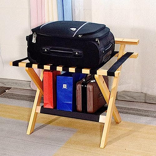 Support de valise en bois massif pour chambre d'amis, porte-bagages double couche avec dossier, sac de voyage pour hôtel et porte-valises pliable B pour la maison et l'hôtel