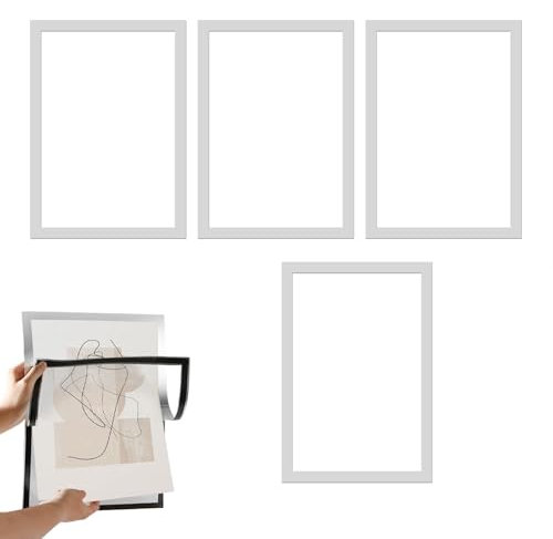 Yuannee Magnetrahmen A4 Selbstklebend,4 PCS Magnetische Bilderrahmen Durable Magnetrahmen A4 Bilderrahmen Info-Rahmen Silber Advertising Rahmen Sichttafelsystem Wand für Wanddekoration Hause