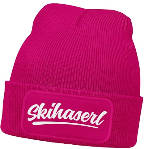 MoonWorks® Damen Beanie Patch Skifahren Strickmütze mit Spruch Team Après Ski Aufdruck Lustig Damenmütze