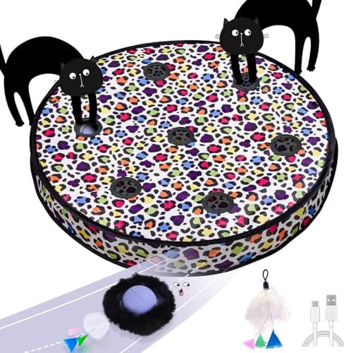 GoldenSun Katzenspielzeug, Automatischer, Schnell Rollender Ball im Beutel, Katzenspielzeug zum Verstecken für Hauskatzen, durch Bewegung Aktivierter, Beweglicher Ball, 7Loch-Matte, Mäusefangspiel