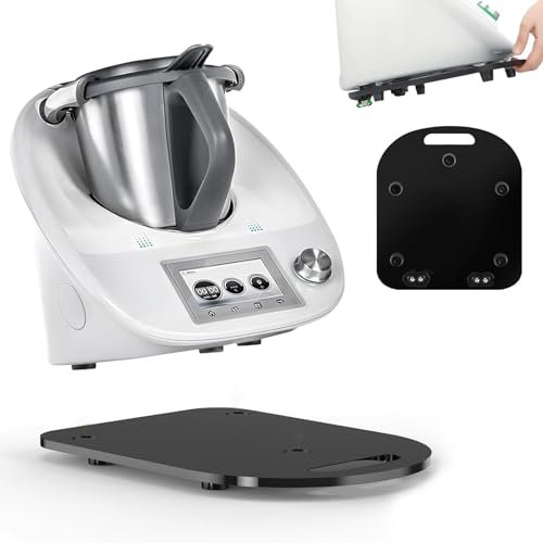Cheerhom Thermomix TM6/TM5 Gleitbrett mit Universal Lenkrollen,Stabiles Gleitbrett für Thermomix TM6/TM5, Robustes Gleitbrett aus Gummibaumholz, Ergonomische Handgriffe, Einfach zu Bewegen,Schwarz