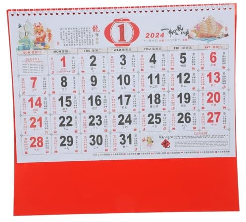 NAMOARLY Wandkalender Chinesischer Drachenjahr Kalender Mit Traditionellem Design Monatsübersicht Perfekter Wanddekoration Für Büro Und Zuhause Zufälliger Stil
