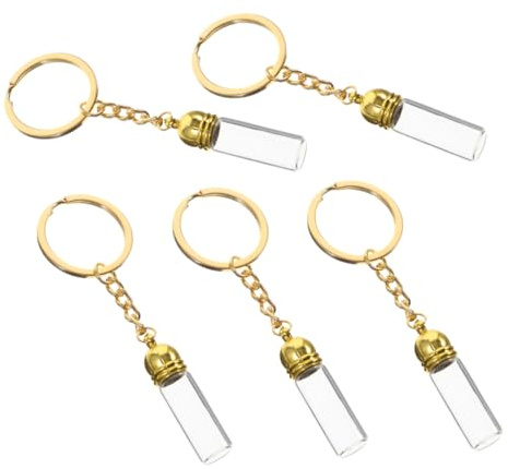 Beaupretty Porte-clés Bouteille En Verre Transparent, Pendentif Flacon De Parfum Vide, Lot De 5 Pièces, Grand Format Bouchon Doré, Accessoire Polyvalent Pour Femme, Usage Quotidien Et Voyage
