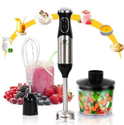 SUPERLEX Stabmixer 3 in 1 Pürierstab Edelstahl 600W Hand Blender Mixer Food Processor 2 Geschwindigkeiten Turbofunktion Mixstab Schneebesen Zerkleinerer Für Smoothies Suppen Saucen Babynahrung