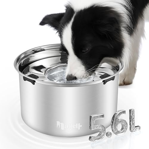 Nayelf 5.6L Wassernapf Hund ohne Sabbern, Trinknapf Hund Anti Schlabber, Edelstahl Hundenapf Grosse Hunde für Mittelgroße und Große Hunde, Spülmaschinenfest