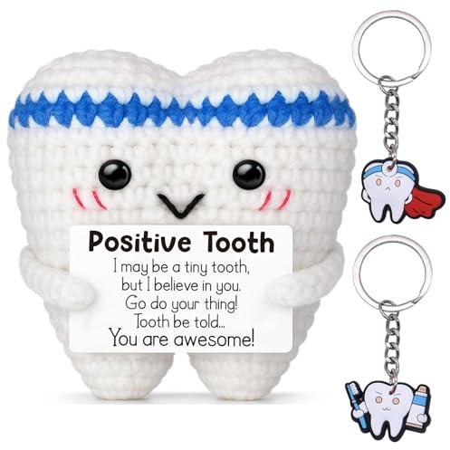 Vspek Positiver Zahn Kuscheltier, Positive Geschenke, Emotionales Unterstützungs Geschenk, Schlüsselanhänger Zahn, Zahntechniker Geschenke für Frauen, Männer, Blau