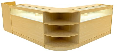 Maple Shop Counter Set Sagittarius LED Light B1500 LM60 TB60 150cm 60cm W Lockable Sliding Doors Keys Retail Storage Units Till Block Glass Display Showcase Cabinet Corner Clothing Jewellery Store