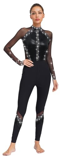 Miutii Damen Gymnastikanzug Ganzkörper Turnanzug Glitzer Ballettanzug Langarm Gymnastik Leotard Trikotanzug Wettbewerb Tanzkostüm